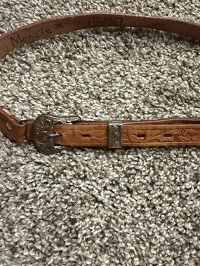 VTG Tooled Leather Western Belt Ranger Buckle Top Grain Cowhide Cowboy Size 26